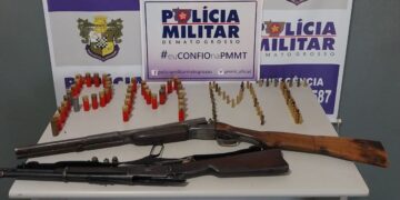 Dupla é presa pela Polícia Militar com espingardas e munições sem registro em Guiratinga