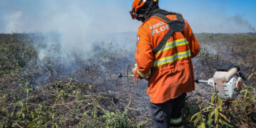 Corpo de Bombeiros continua combate ao incêndio em Porto Conceição nesta quinta-feira (18)