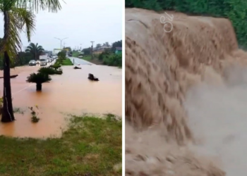 Ruas e avenidas de cidade de MT "viram rio" após forte chuva
