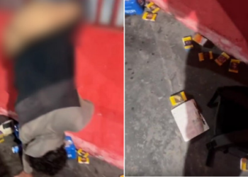 Bandido rouba cigarros e cerveja no CPA e fica entalado em grade de portão; Veja o vídeo