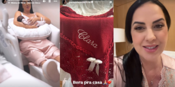 Graciele Lacerda tem alta da maternidade e deixa hospital com a filha: ‘Pra casa’