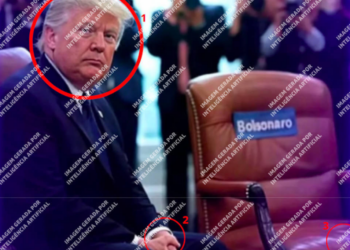 Imagem de Trump ao lado de cadeira com nome de Bolsonaro foi criada com IA