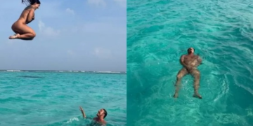 Fábio Porchat e namorada tomam banho nus