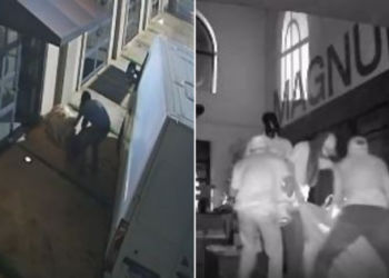 Câmeras de segurança flagram bandidos roubando mercadorias em loja em Cuiabá; veja