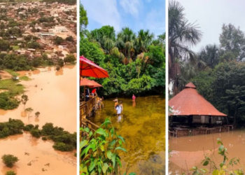Temporal deixa ponto turístico em Mato Grosso debaixo d"água