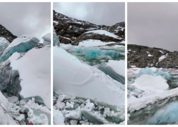 VÍDEO: Glaciar se desprende e transforma treinamento de resgate em exercício real para alpinistas no Peru