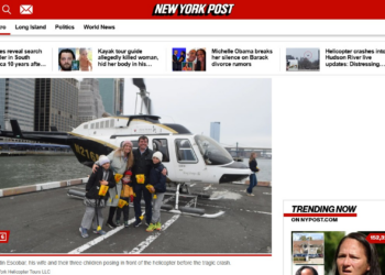 Fotos mostram família espanhola ao embarcar em helicóptero que caiu no rio Hudson; VEJA