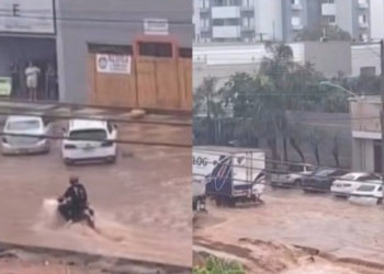 Chuva causa transtornos e alaga avenidas em Cuiabá