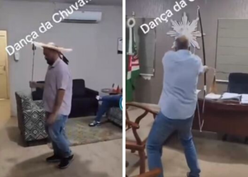 Secretário e chefe de gabinete fazem "dança da chuva"