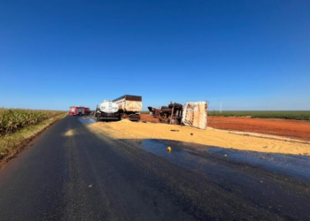 Mulher morre em acidente entre duas carretas