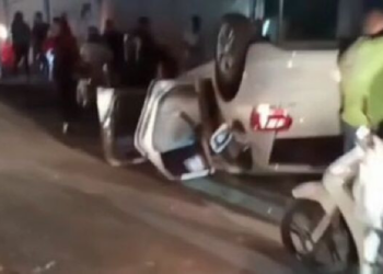 VÍDEO – Motorista capota carro em avenida de Cuiabá