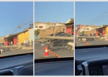 Motorista derruba três postes em avenida de Cuiabá; vídeo