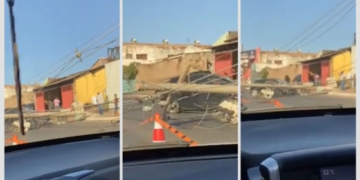 Motorista derruba três postes em avenida de Cuiabá; vídeo