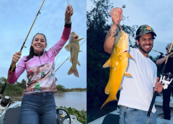 Ana Castela e Zé Felipe curtem pescaria no Pantanal