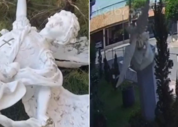 Mulher invade igreja e destrói estátua de São Miguel