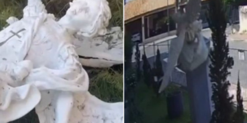 Mulher invade igreja e destrói estátua de São Miguel