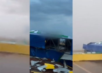 Ventania derruba portal na entrada de município