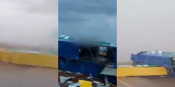 Ventania derruba portal na entrada de município