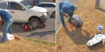 Caminhonete fura a preferencial, acerta Biz e arremessa motociclista