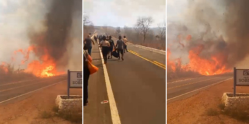 Ônibus com funcionários de resort no Manso é evacuado após incêndio se aproximar de rodovia; veja vídeo