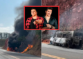 Van que levava dupla sertaneja pega fogo em rodovia; veja vídeo