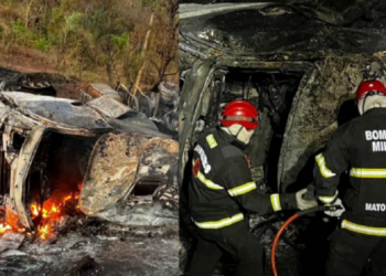 Caminhão tomba, pega fogo e motorista morre em Mirassol D’Oeste