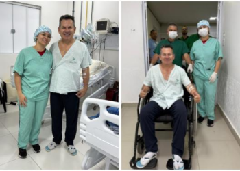 Virginia divulga fotos de Mauro Mendes no hospital após cair de palco