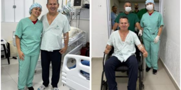 Virginia divulga fotos de Mauro Mendes no hospital após cair de palco