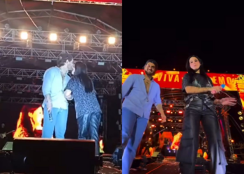 Ana Castela sobe ao palco em show de Zé Felipe e troca carinhos