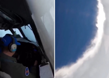 É #FAKE que vídeo mostre Força Aérea americana dentro do Melissa; gravação é no olho do furacão Erin