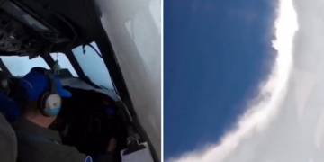 É #FAKE que vídeo mostre Força Aérea americana dentro do Melissa; gravação é no olho do furacão Erin