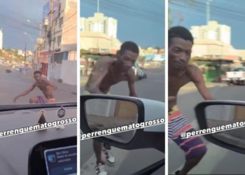 Morador de rua tenta fingir que foi atropelado em Cuiabá; vídeo