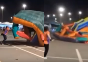 Vendaval atinge parque de MT, arrasta brinquedos e deixa crianças feridas; veja vídeo