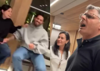 Zé Felipe toma 'bronca' de pai de Ana Castela ao beijar a cantora em público