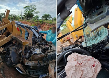 Professora sai ilesa após bater Jeep em motoniveladora no interior de MT