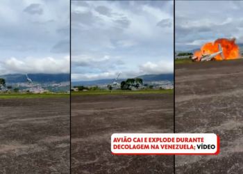 Avião pequeno tenta decolar, capota e explode em solo na Venezuela
