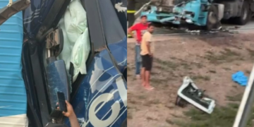 Cabine de carreta foi esmagada em engavetamento que matou caminhoneiro
