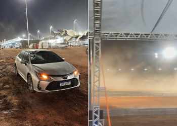 Vendaval derruba arquibancada e danifica carro em treino da Stock Car em Cuiabá