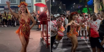 Juliana Paes arrasa em ensaio de rua da Viradouro