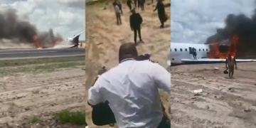 Avião com ministro pega fogo ao pousar no Congo; VÍDEO mostra passageiros escapando do incêndio