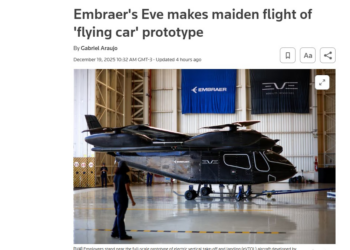 Imprensa internacional repercute 1º voo do carro voador da Embraer, feito no interior de SP
