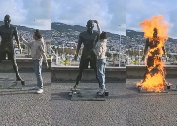VÍDEO: homem ateia fogo em estátua do Cristiano Ronaldo na ilha da Madeira