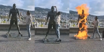 VÍDEO: homem ateia fogo em estátua do Cristiano Ronaldo na ilha da Madeira