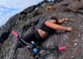 Ciclista registra momento que escorrega à beira de precipício e se salva por pouco; VÍDEO