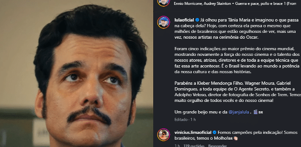 Após Oscar, Lula diz que 'brasileiros estão orgulhosos do nosso cinema'