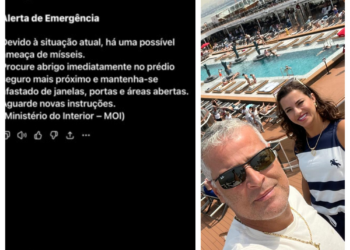 'Procure abrigo imediatamente': carioca em cruzeiro em Dubai filma rastro de fogo no céu e recebe alerta no celular