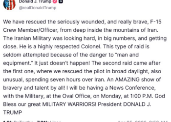 Piloto resgatado no Irã está gravemente ferido e é muito corajoso, diz Trump