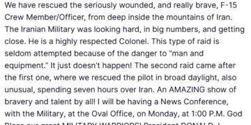 Piloto resgatado no Irã está gravemente ferido e é muito corajoso, diz Trump