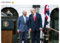 Casa Branca posta foto de Trump com Charles III e escreve: 'Dois reis'
