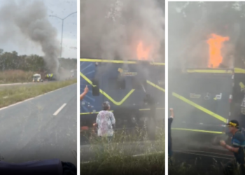 Motorhome da Fórmula Truck pega fogo na estrada da Chapada; veja vídeo